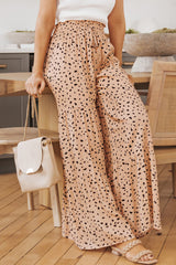 Wide-leg Leopard Print Ruffled Trousers