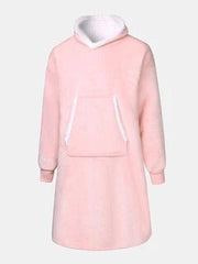 Women Flannel Wearable Blanket Hoodies Thicken Warm Patched Home Oversized Sweatshirt With Handy Pocket