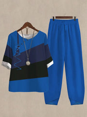 Casual Women's Color Block Print Two Pieces Set