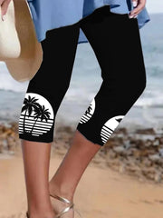 Resort Style Coconut Tree Midi Leggings
