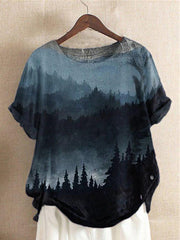 SHORT SLEEVE CASUAL PRINTED OMBRE/TIE-DYE SHIRTS & TOPS