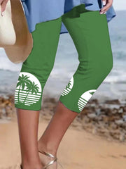 Resort Style Coconut Tree Midi Leggings