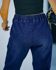 Drawstring Ripped Pocket Design Jeans