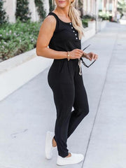 Sleeveless Lace-up Casual Solid Jumpsuit