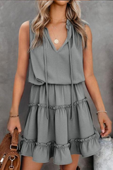 Solid Color Puff Sleeveless Mini Dress