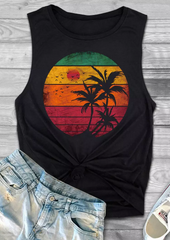 Sun Coconut Tree O-Neck Tank - Black