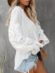 Elastic Ruffle Cuff Long Sleeve Blouse