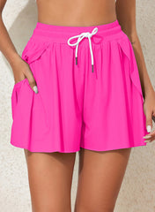 Pink Solid Color Simple Versatile High Waist Swim Short