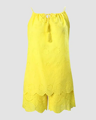 Yellow Eyelet Embroidery Tassel Top & Shorts Set