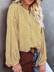 Floral Long Sleeve V-Neck Loose Casual Shirt