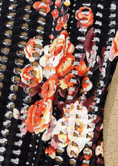 Floral Hollow Out Slit Crochet Cover Up Dress - Black