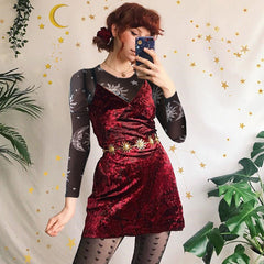 Star And Moon Printed Mesh See-Through T-Shirt