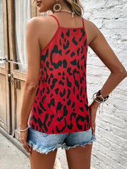 V-Neck Leopard Print Patchwork Solid Color Suspender Loose Top