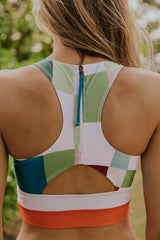 High-Waist Square Neck Multi-colored Pixel Colorblock Bikini Set