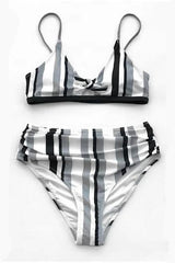 Striped High Waist Strap Bikini