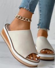 Contrast Paneled Wedge Slippers