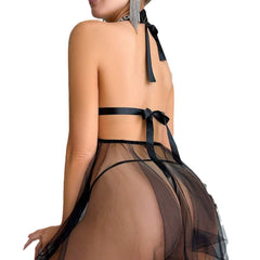Mesh Perspective Butterfly Halter Neck Suspenders Sexy Lingerie