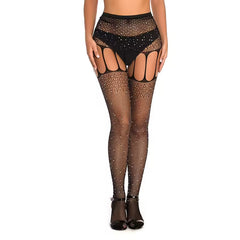 Snagging Resistance Black Rhinestone-studded Fishnet Diamonds Shining Stockings