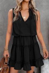 Solid Color Puff Sleeveless Mini Dress