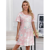 Flowers Print Short-Sleeved Loose-Fitting Home Pajamas Can Be Worn Outside