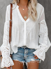 Elastic Ruffle Cuff Long Sleeve Blouse
