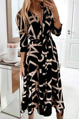 Fashion Casual Print Split Joint Turndown Collar A Line Dresses