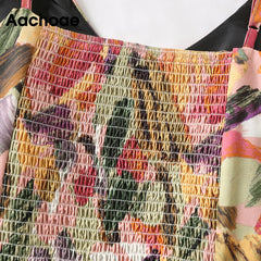 Summer Sexy Floral Print Beach Party Dress Sleeveless Backless Boho Mini Pleated Dress