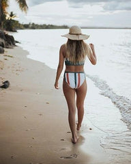 High-Waist Bison Stripe Point Break Crop Bikini Set