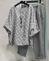 Round Neck Polka Dot Short Sleeve TwoPiece Suit