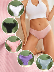 Ribbed Cotton Cute Bow Low-Rise Bikini Lace Panties