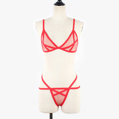 Mesh Straps Transparent Three-Point Open-Chest Fashionable Sexy Lingerie Set