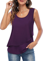 Summer Vest U-Neck Printed Pleated Sleeveless Top