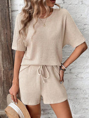 Round Neck Solid Color Knitted Casual Two-Piece Set