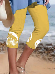 Resort Style Coconut Tree Midi Leggings
