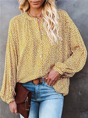 Floral Long Sleeve V-Neck Loose Casual Shirt