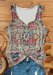 Ethnic Floral Button Casual Tank