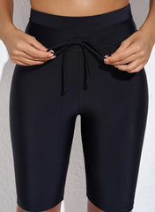 Black Quick-drying Conservative High Waist Swim Short