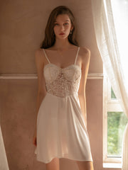 White Sleeveless Sexy Sleepwear One-Piece Nightgown With T-Back