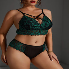 Plus Size Green Lace Bra Panties Set