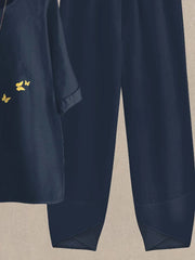 Hot Stamped Butterfly Print Casual Two Piece Set