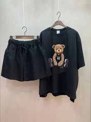 Fashionable Cartoon Loose Fashion T-Shirt Wide-Leg Three-Quarter Pants Two-Piece Suit