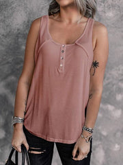 Solid Color U-Neck Button Modal Tank Shirt