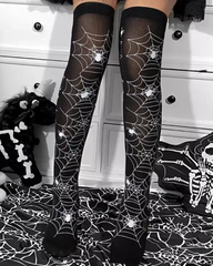 1Pair Halloween Spider Web Print Over The Knee Socks