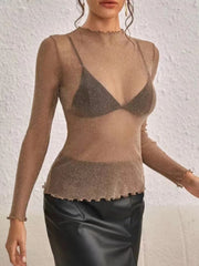 Apricot Mesh See-Through Top