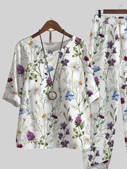 Assorted Floral Print Casual Two-piece Suits