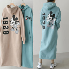 Mid-Length Over-The-Knee Velvet Thickened Hooded Sweater Dress
