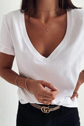 V-Neck Ruffled Short Sleeve T-Shirt