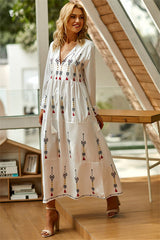 THREE-QUARTER SLEEVE ANKLE-LENGTH PRINT HIGH WAIST PULLOVER DRESS