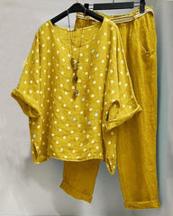 Round Neck Polka Dot Short Sleeve TwoPiece Suit