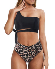 One Shoulder High Waisted Bikini Tie High Cut Two Piece Swimsuits